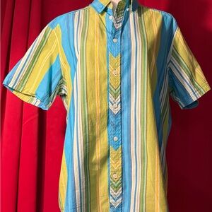 DKNY Blue and Green Striped Casual Shirt